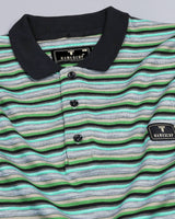 Hunter Green With Black Multicolor Striped Supersoft Smart Polo T-Shirt