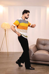 Mirage Grey Multicolour Knitted Cotton T-Shirt