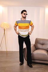 Mirage Grey Multicolour Knitted Cotton T-Shirt