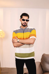 Mirage Grey Multicolour Knitted Cotton T-Shirt