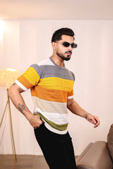 Mirage Grey Multicolour Knitted Cotton T-Shirt