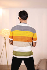 Mirage Grey Multicolour Knitted Cotton T-Shirt