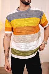 Mirage Grey Multicolour Knitted Cotton T-Shirt