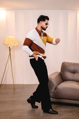 Julius Brown Multicolour Knitted Cotton Zipper Polo Full Sleeves T-Shirt