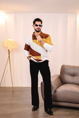 Julius Brown Multicolour Knitted Cotton Zipper Polo Full Sleeves T-Shirt