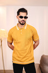 Crosian Yellow Knitted Cotton Polo T-Shirt