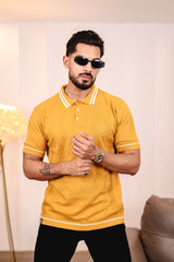 Crosian Yellow Knitted Cotton Polo T-Shirt