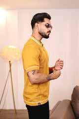 Crosian Yellow Knitted Cotton Polo T-Shirt