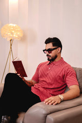 Reddish Pink Knitted Cotton Polo T-Shirt