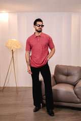Reddish Pink Knitted Cotton Polo T-Shirt