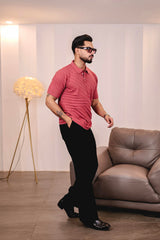 Reddish Pink Knitted Cotton Polo T-Shirt