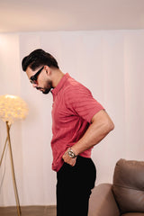 Reddish Pink Knitted Cotton Polo T-Shirt