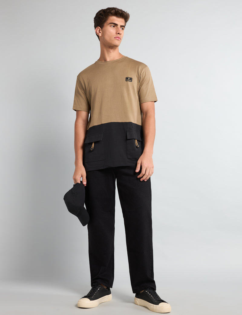 Dusty Olive With Black Premium Cotton Designer T-shirt