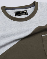 Crocodile Green With Gray Pique Pima Designer T-Shirt