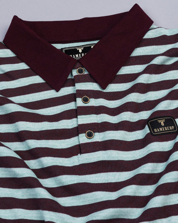 Purple Wine With Green Striped Supersoft Smart Polo T-Shirt