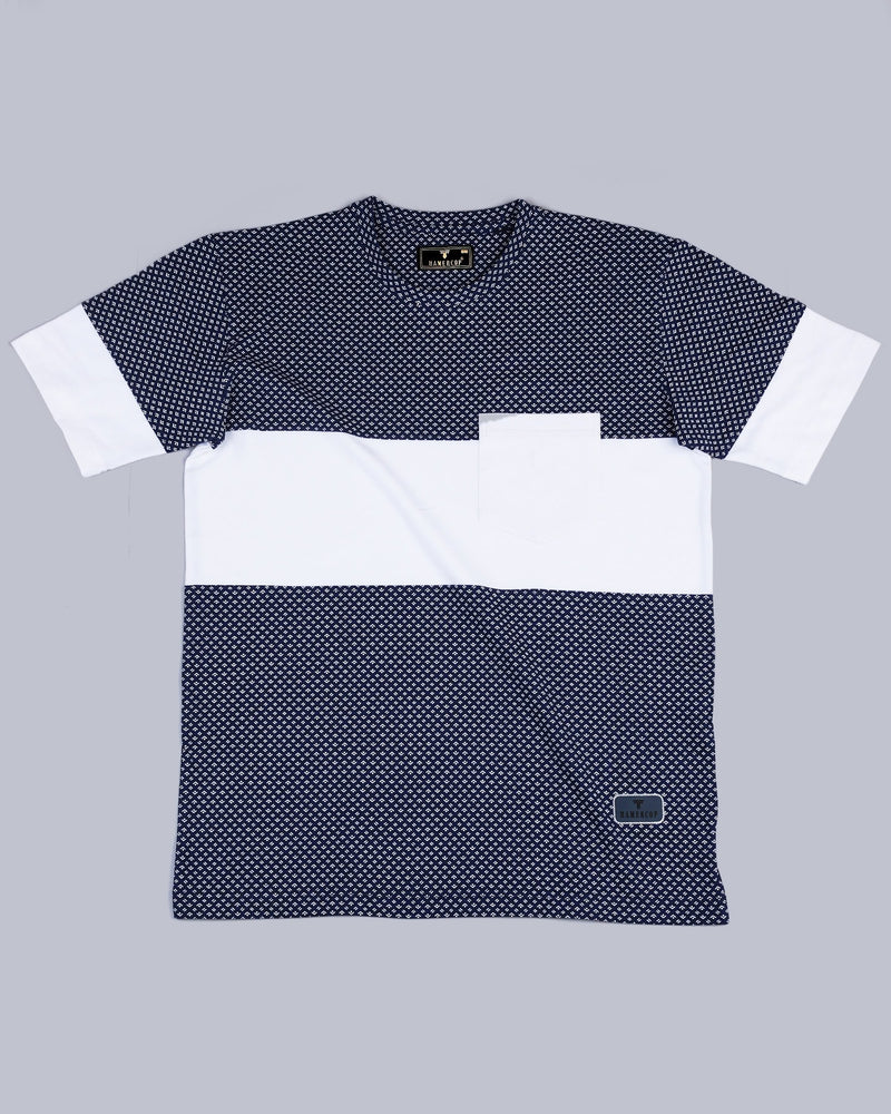 NavyBlue With White Printed Pique Pima Designer T-Shirt