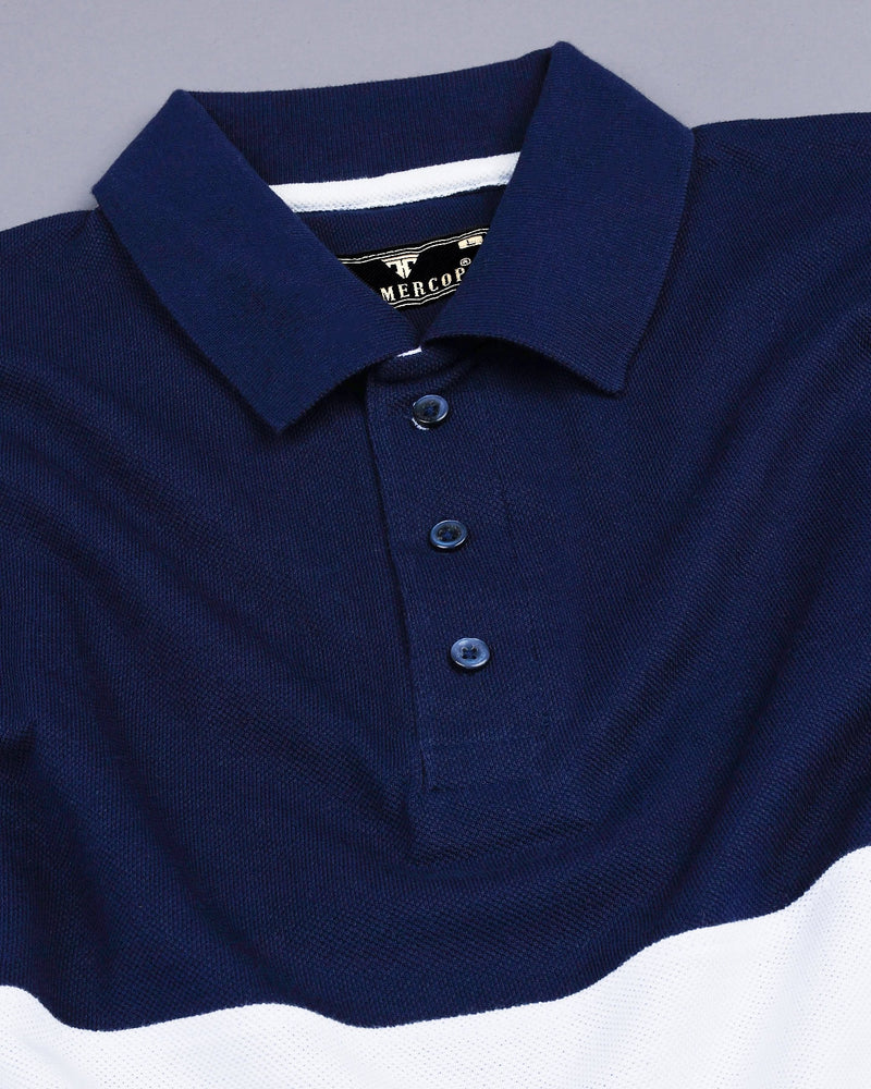 NavyBlue With White Pique Pima Designer T-Shirt