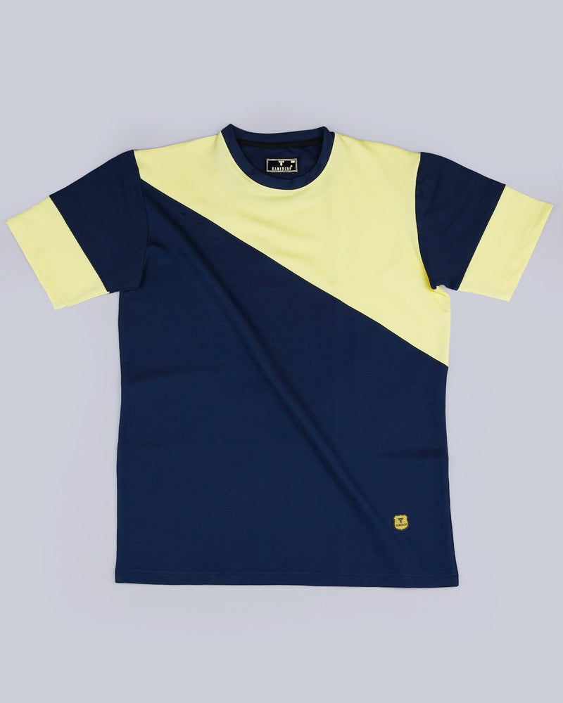 Lemon Yellow With NavyBlue Pique Pima Designer T-Shirt