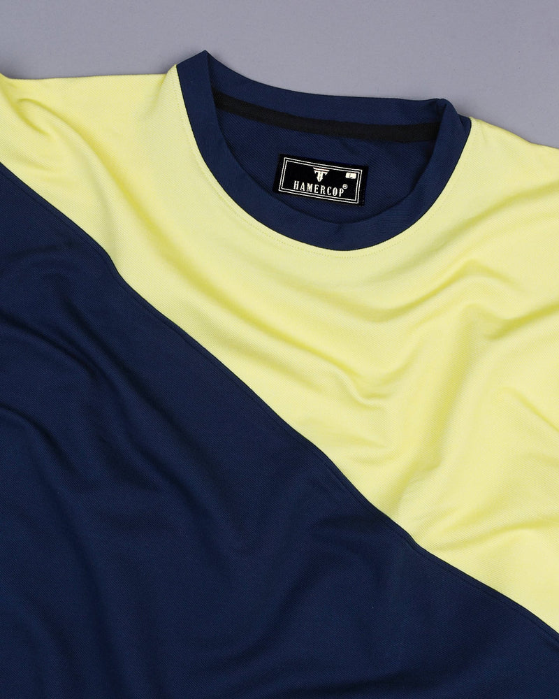 Lemon Yellow With NavyBlue Pique Pima Designer T-Shirt