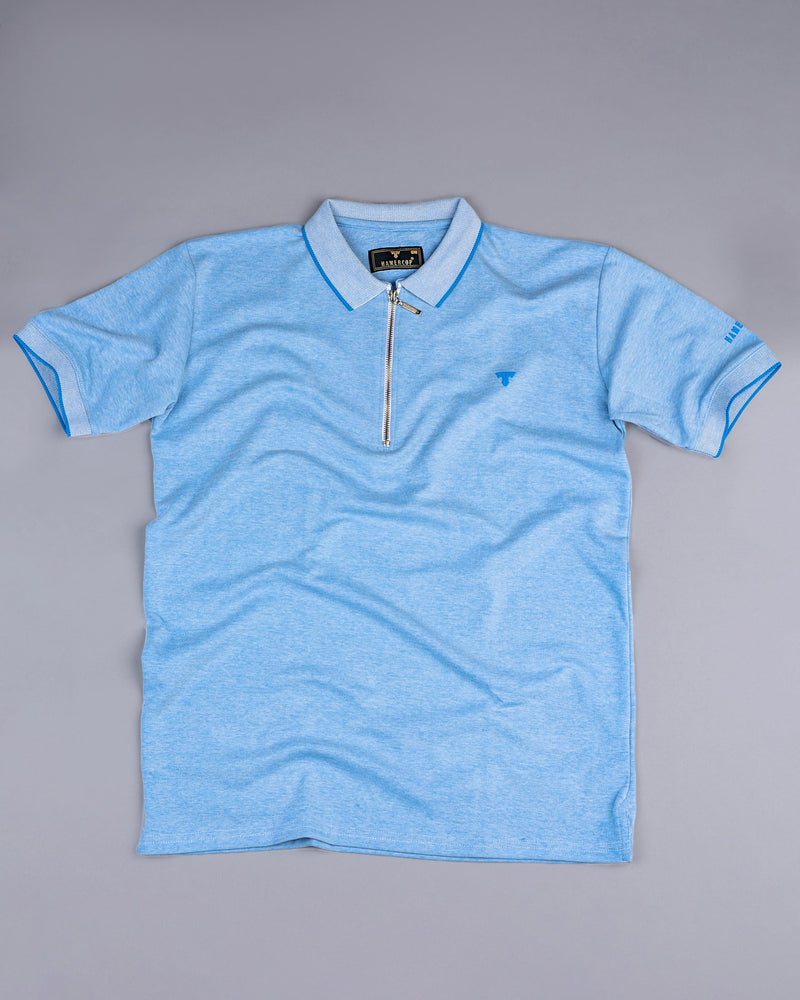 SkyBlue Supersoft Smart Zipper Polo T-Shirt