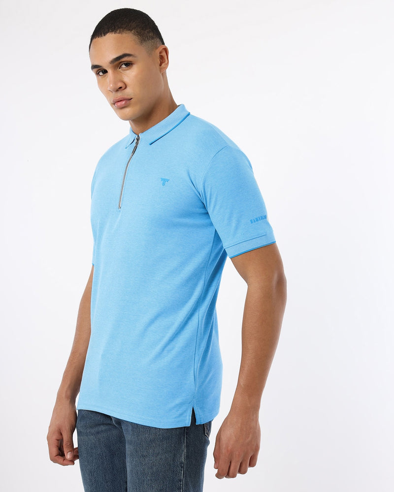 SkyBlue Supersoft Smart Zipper Polo T-Shirt