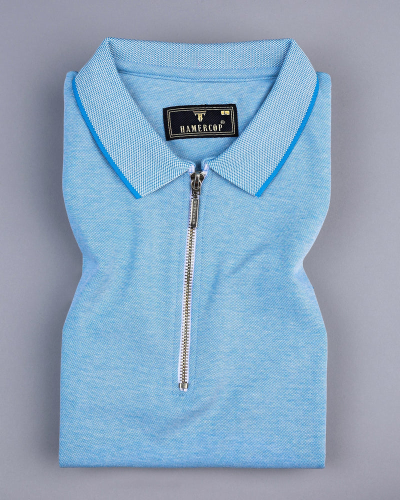 SkyBlue Supersoft Smart Zipper Polo T-Shirt