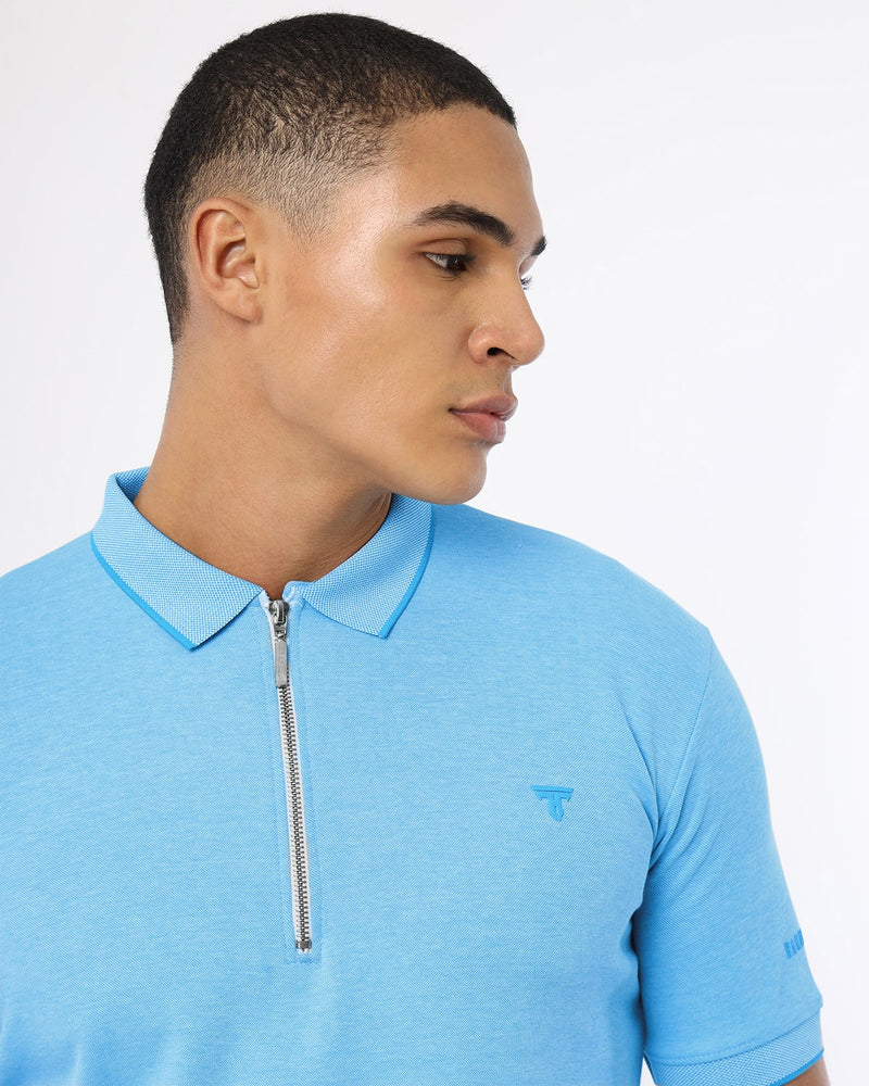 SkyBlue Supersoft Smart Zipper Polo T-Shirt