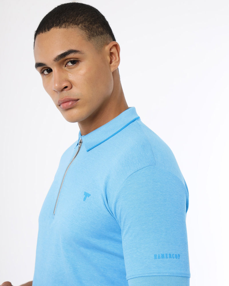 SkyBlue Supersoft Smart Zipper Polo T-Shirt