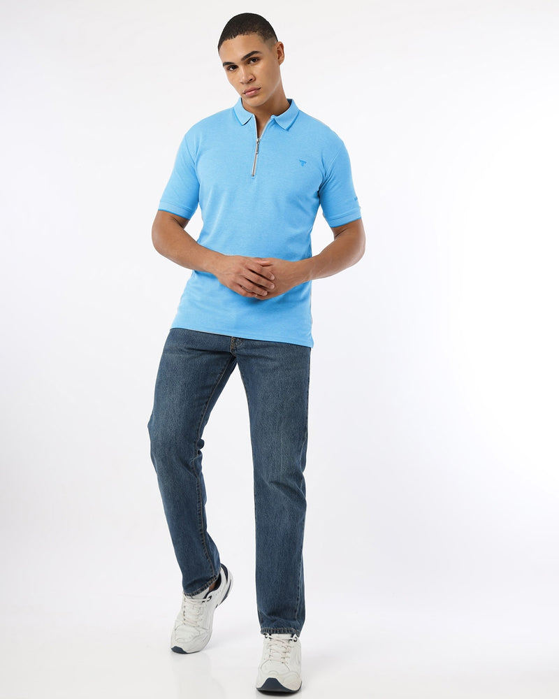 SkyBlue Supersoft Smart Zipper Polo T-Shirt