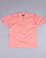 Coral Peach Supersoft Smart Zipper Polo T-Shirt