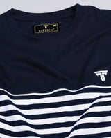 Twilight NavyBlue With White Stripe Premium Cotton Designer T-shirt