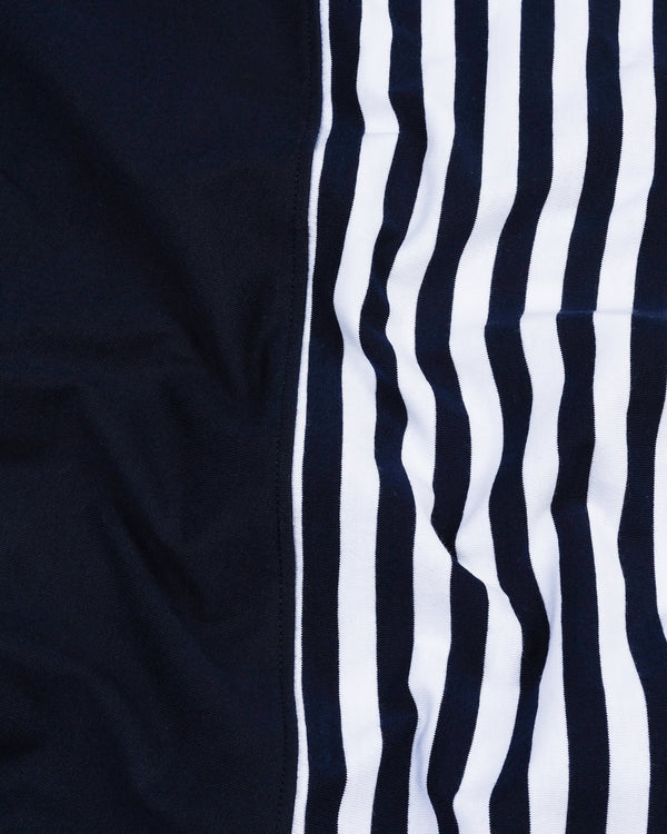 Twilight NavyBlue With White Stripe Premium Cotton Designer T-shirt