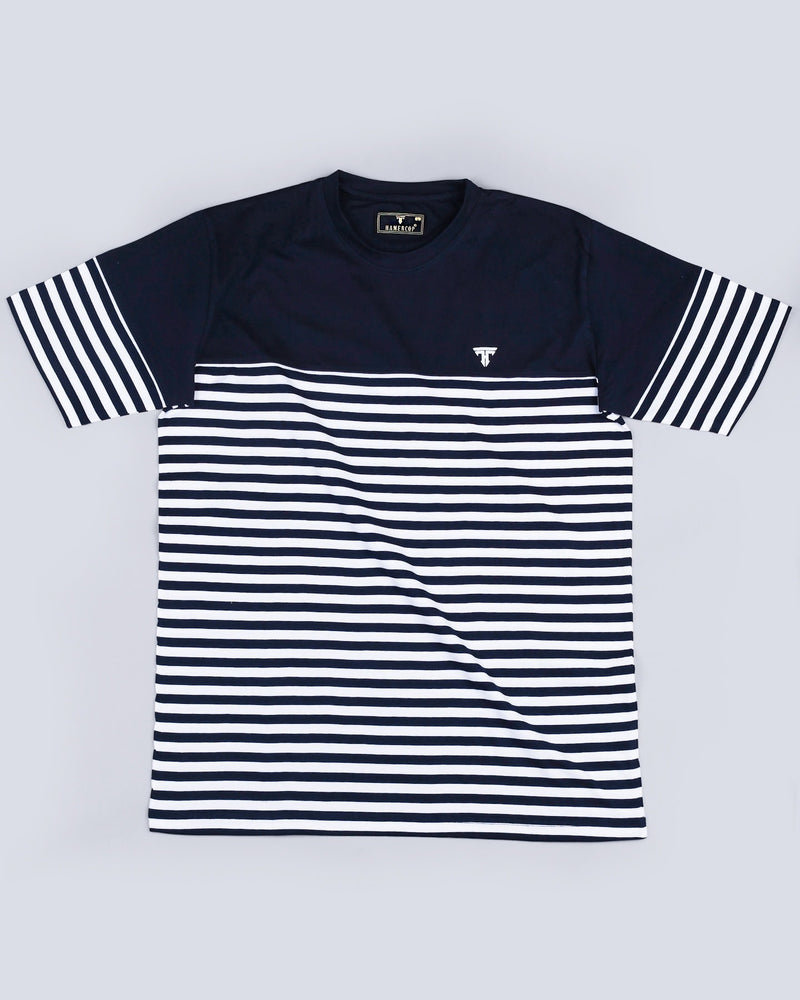 Twilight NavyBlue With White Stripe Premium Cotton Designer T-shirt