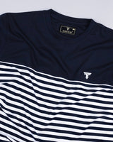 Twilight NavyBlue With White Stripe Premium Cotton Designer T-shirt