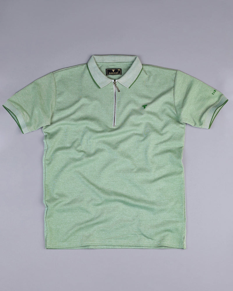 Dusty Green Supersoft Smart Zipper Polo T-Shirt