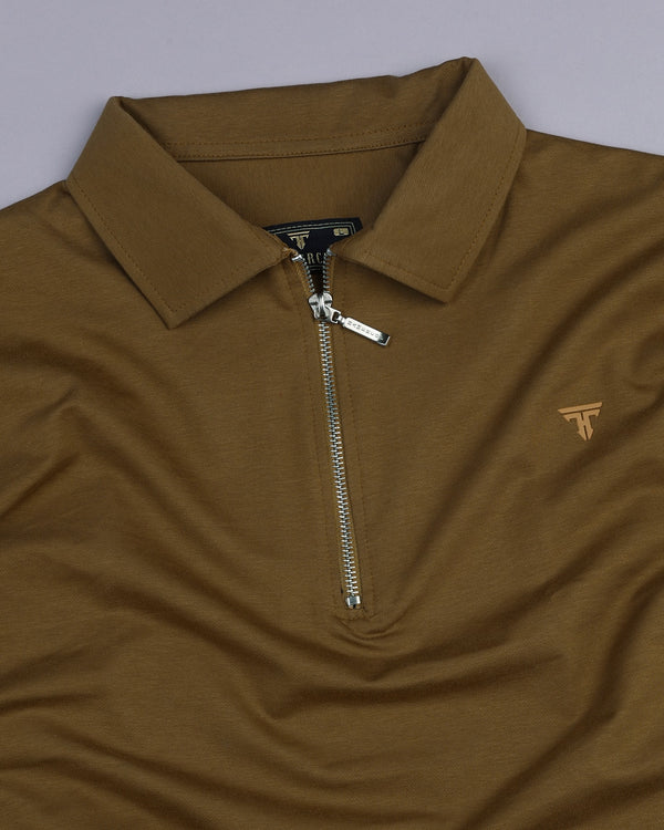Peanut Brown Supersoft Smart Zipper Polo T-Shirt