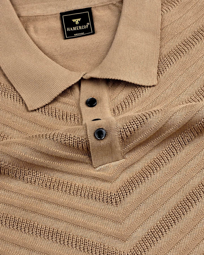 Ferrara Khaki Cream Knitted Cotton Polo T-Shirt