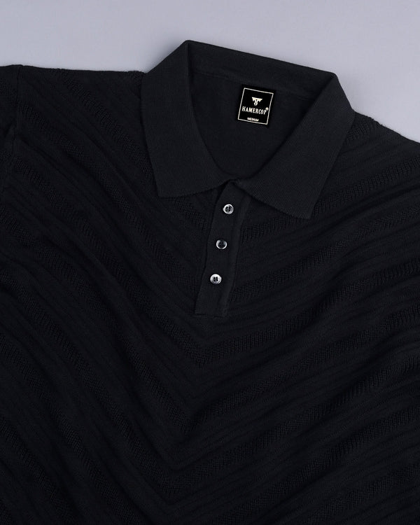 Ferrara Midnight Black Knitted Cotton Polo T-Shirt