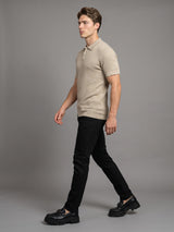Potenza Clay Cream Knitted Cotton Polo T-Shirt