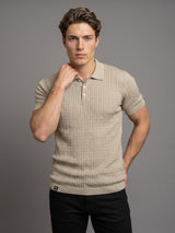 Potenza Clay Cream Knitted Cotton Polo T-Shirt