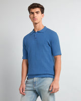 Potenza Steel Blue Knitted Cotton Polo T-Shirt