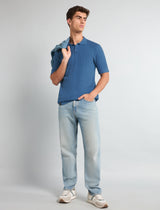 Potenza Steel Blue Knitted Cotton Polo T-Shirt
