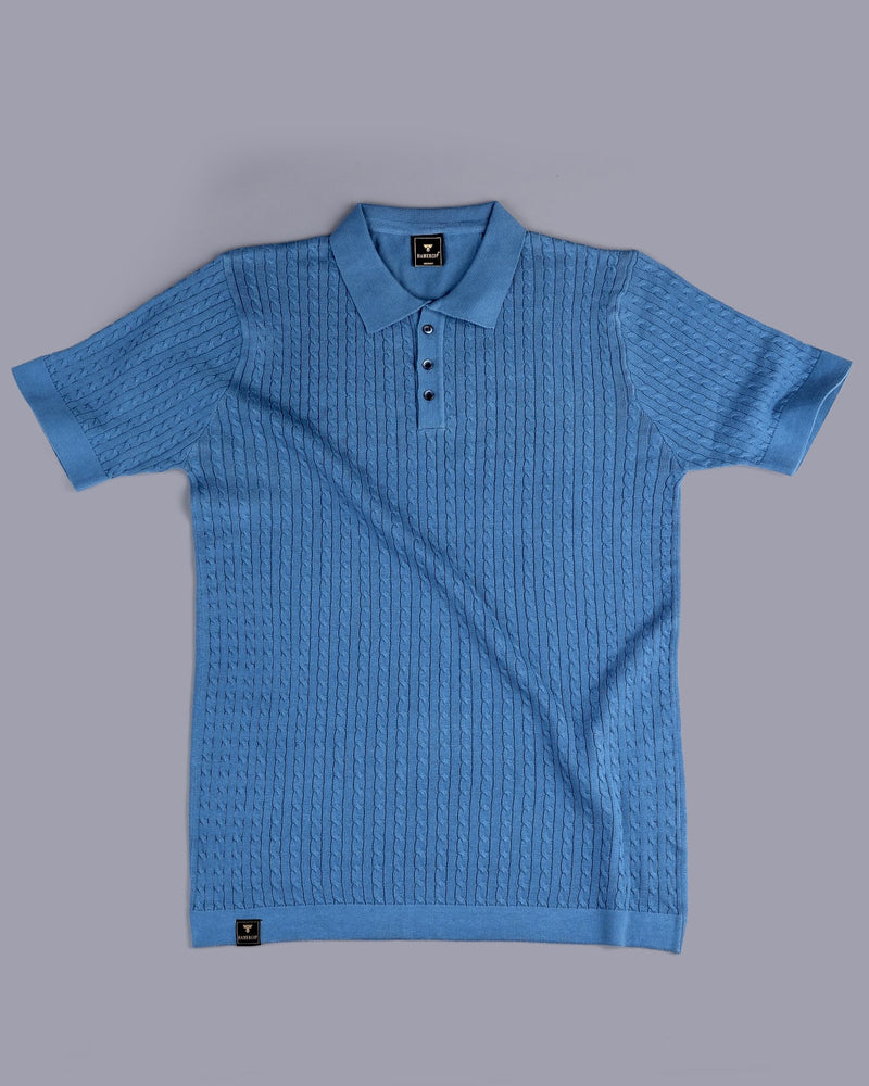 Potenza Steel Blue Knitted Cotton Polo T-Shirt