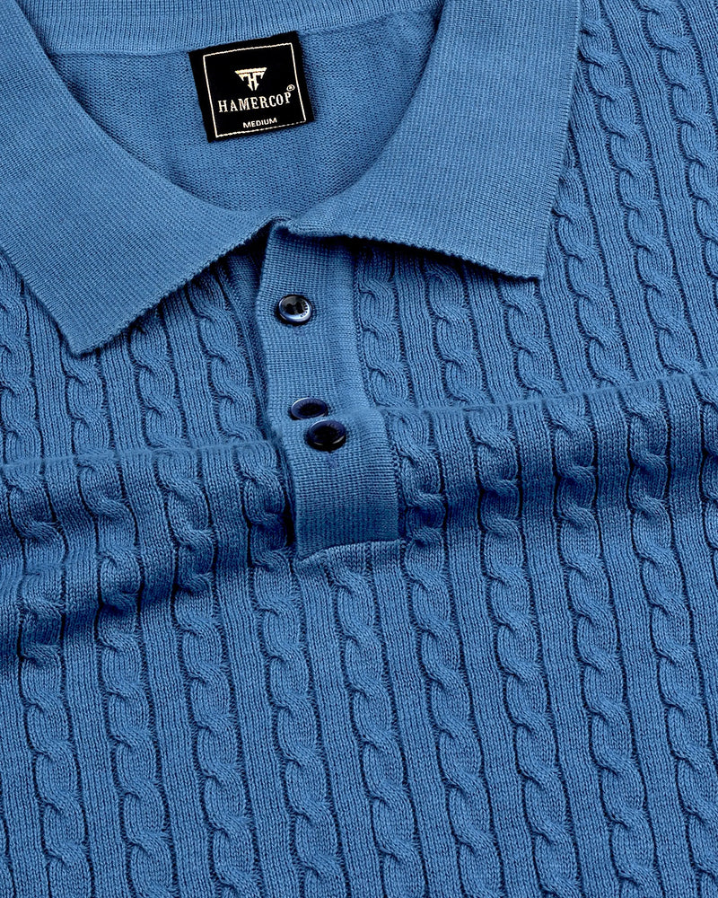 Potenza Steel Blue Knitted Cotton Polo T-Shirt