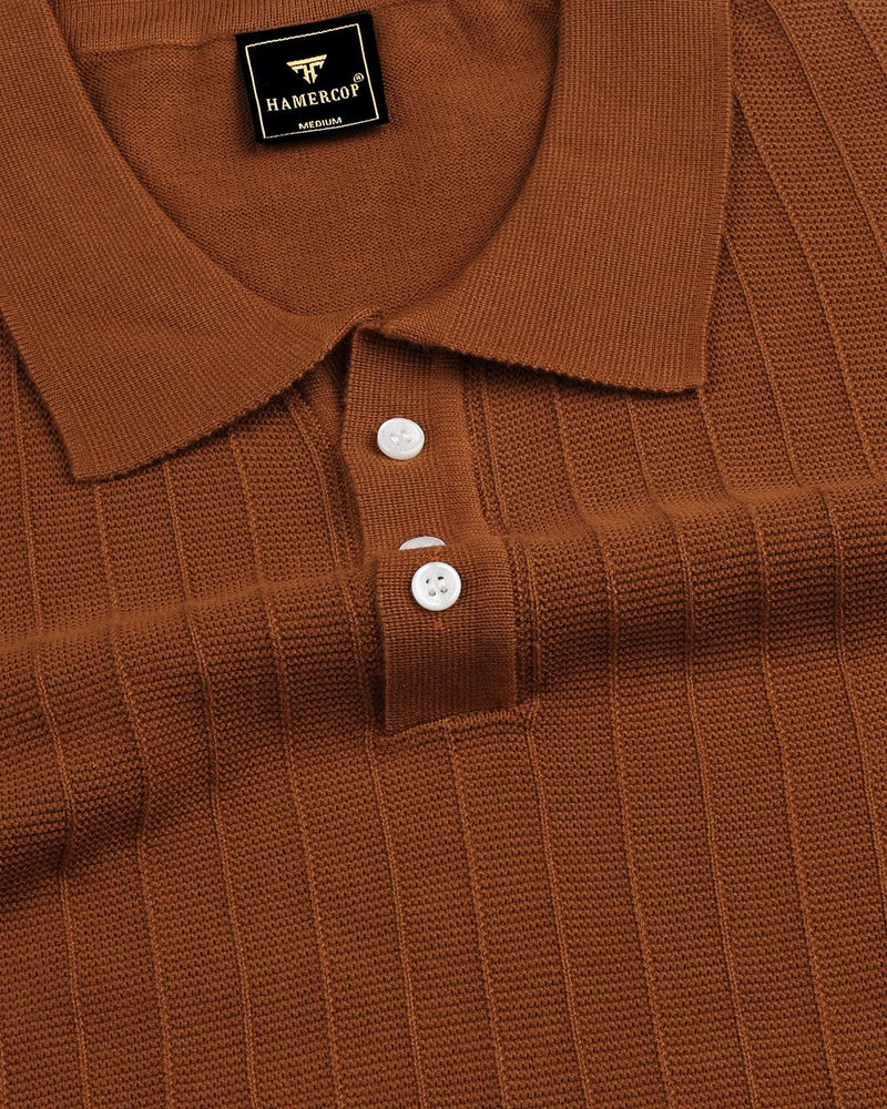 Trento Bronze Brown Knitted Cotton Polo T-Shirt