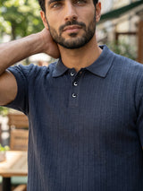 Trento Charcoal Gray Knitted Cotton Polo T-Shirt