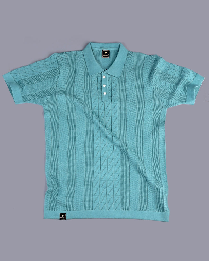 Wonder Teal Green Knitted Cotton Polo T-Shirt