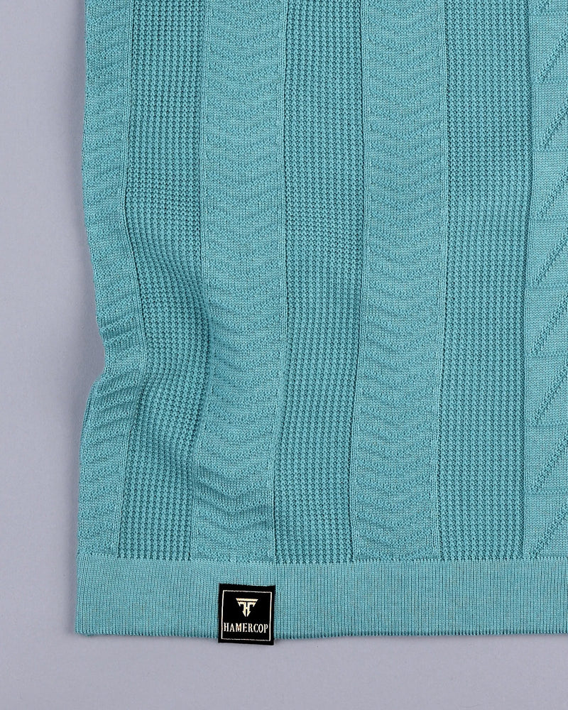 Wonder Teal Green Knitted Cotton Polo T-Shirt