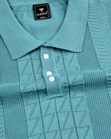 Wonder Teal Green Knitted Cotton Polo T-Shirt