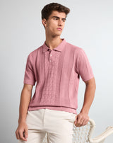 Wonder Onion Pink Knitted Cotton Polo T-Shirt